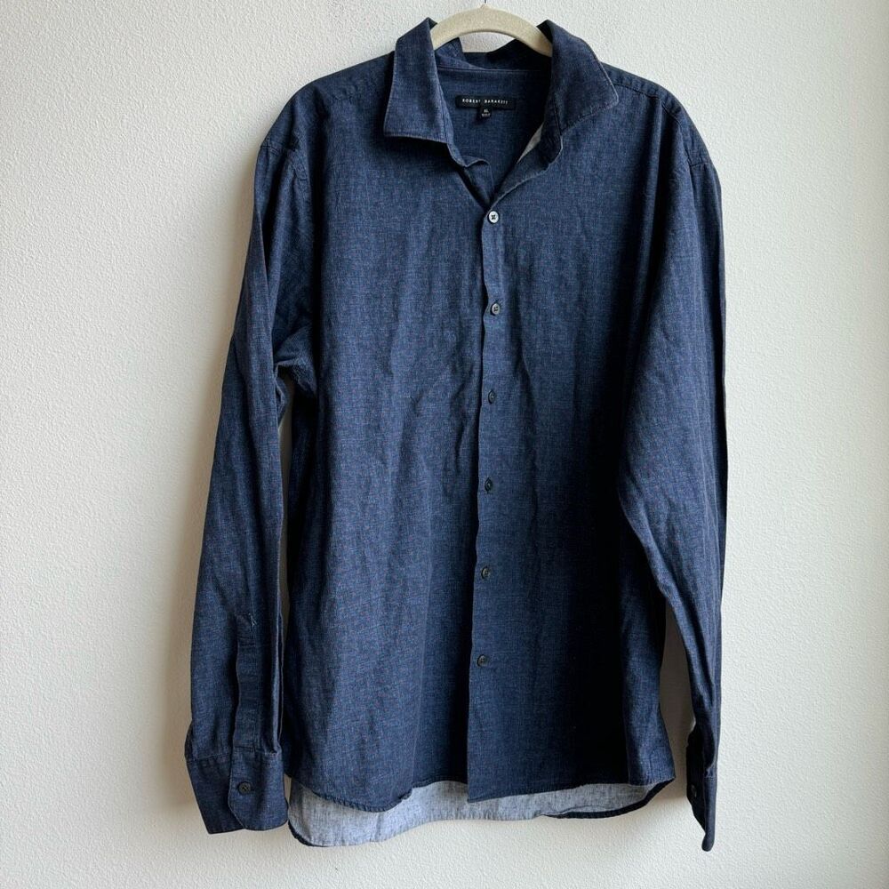 Robert Barakett Shirt Blue Red Fun Printed Date Night Long Sleeve Button Size XL